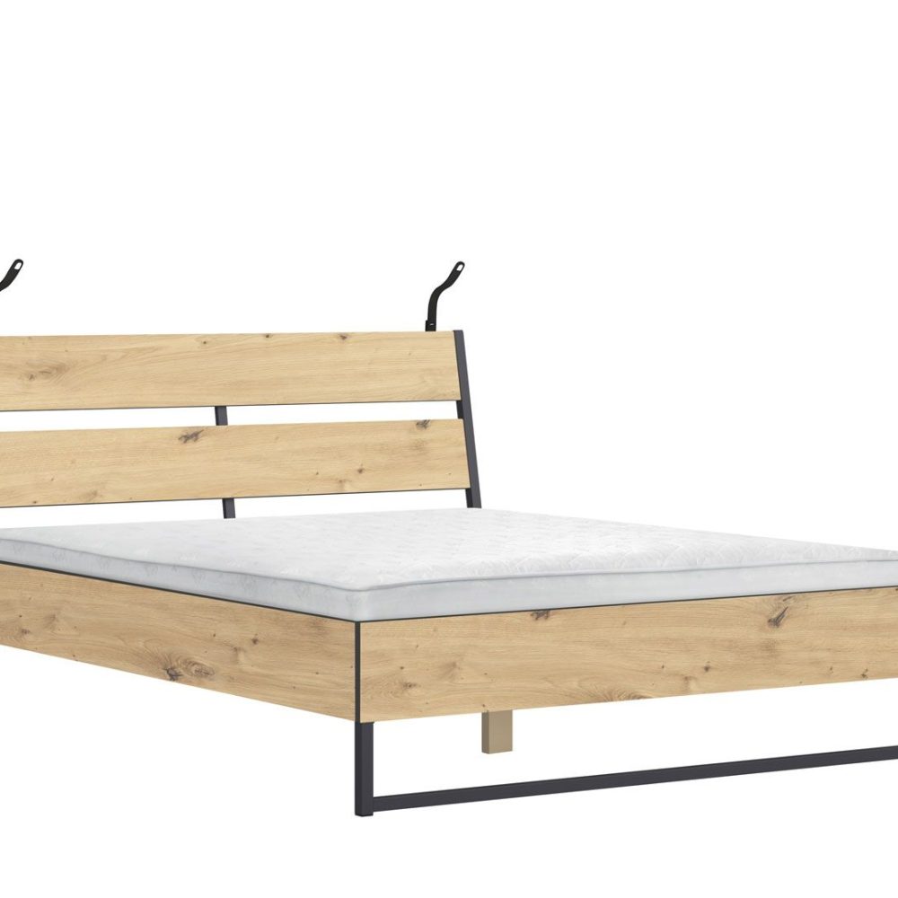 Кровать 160х200 с гибким основанием и подсветкой BROOKLYN Дуб артизан LOZ/160/B